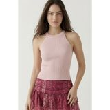 Neden Tekstil - Kadın Fitilli Halter Yaka Crop Bluz - S/M - Toz Pembe