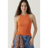 Neden Tekstil - Kadın Fitilli Halter Yaka Crop Bluz - S/M - Turuncu