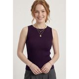 Neden Tekstil - Kadın Fitilli Triko Atlet Slim Fit Yazlık Kolsuz Bluz - M - Mor
