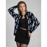 Neden Tekstil Kadın Geometrik Desenli Premium Triko Hırka - S/M - Siyah-Mavi