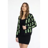 Neden Tekstil Kadın Geometrik Desenli Premium Triko Hırka - S/M - Siyah-Yeşil