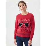 Neden Tekstil Kadın Kırmızı Triko Merry Christmas Desenli Kazak