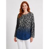 Neden Tekstil - Kadın Leopar Desenli Triko Uzun Kollu Bluz - Standart - Mavi