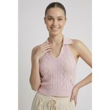 Neden Tekstil - Kadın Polo Yaka Sırt Dekolteli Crop Bluz - S - Pembe