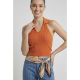 Neden Tekstil - Kadın Polo Yaka Sırt Dekolteli Crop Bluz - S - Turuncu