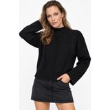 Neden Tekstil Kadın Premium Triko Saç Örgü Desenli Balıkçı Yaka Oversize Kazak - Siyah