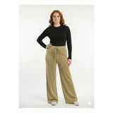 Neden Tekstil - Kadın Simli İpli İnce Fitilli Bol Paça Örme Pantolon - Standart - Camel-Gold