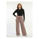 Neden Tekstil - Kadın Simli İpli İnce Fitilli Bol Paça Örme Pantolon - Standart - Pudra-Gümüş