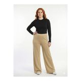 Neden Tekstil - Kadın Simli İpsiz İnce Fitilli Bol Paça Örme Pantolon - Standart - Camel-Gold