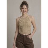 Neden Tekstil - Kadın Triko Örme Halter Yaka Crop Bluz - Standart - Bej