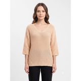 Neden Tekstil - Kadın V Yaka Oversize Triko Kazak - 38 - Pembe