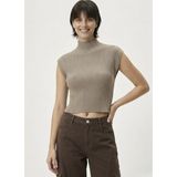 Neden Tekstil - Kadın Yarım Balıkçı Yaka Fitilli Triko Kolsuz Crop Bluz - Standart - Bej