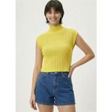 Neden Tekstil - Kadın Yarım Balıkçı Yaka Fitilli Triko Kolsuz Crop Bluz - Standart - Sarı