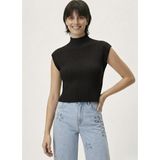 Neden Tekstil - Kadın Yarım Balıkçı Yaka Fitilli Triko Kolsuz Crop Bluz - Standart - Siyah