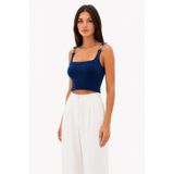 Neden Tekstil - Mavi Aura Askılı Crop Bluz - Standart - Saks Mavisi
