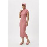 Neden Tekstil - Modern Fit Sıfır Kol Yarım Balıkçı Yaka Triko Elbise - Standart - Pembe