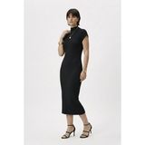 Neden Tekstil - Modern Fit Sıfır Kol Yarım Balıkçı Yaka Triko Elbise - Standart - Siyah