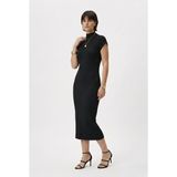 Neden Tekstil - Modern Fit Sıfır Kol Yarım Balıkçı Yaka Triko Elbise - Standart - Siyah