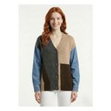 Neden Tekstil - Neden Tekstil Denim Kol Detaylı Renk Bloklu V Yaka Triko Kadın Hırka - 38 - Çok Renkli