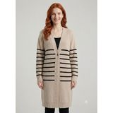 Neden Tekstil - Neden Tekstil Kadın Çizgili V Yaka Rahat Fit Triko Hırka - 38 - Krem