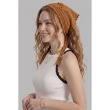 Neden Tekstil - Neden Tekstil Kadın File Örgü Dantel Görünümlü Çok Amaçlı Bandana Yazlık Plaj Uyumlu Delikli Triko Saç Bandanası Ve Bel Aksesuarı - Camel - M