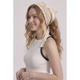 Neden Tekstil - Neden Tekstil Kadın File Örgü Dantel Görünümlü Çok Amaçlı Bandana Yazlık Plaj Uyumlu Delikli Triko Saç Bandanası Ve Bel Aksesuarı - Ekru - M