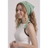 Neden Tekstil - Neden Tekstil Kadın File Örgü Dantel Görünümlü Çok Amaçlı Bandana Yazlık Plaj Uyumlu Delikli Triko Saç Bandanası Ve Bel Aksesuarı - Mint Yeşili - M