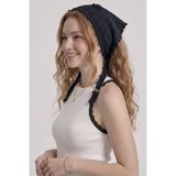Neden Tekstil - Neden Tekstil Kadın File Örgü Dantel Görünümlü Çok Amaçlı Bandana Yazlık Plaj Uyumlu Delikli Triko Saç Bandanası Ve Bel Aksesuarı - Siyah - M