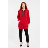 Neden Tekstil - Neden Tekstil Kadın Kapüşonlu Kırmızı Sweatshirt Tunik - 38 - Kırmızı