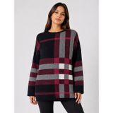 Neden Tekstil - Neden Tekstil Kadın Oversize Triko Kazak Siyah Bordo Ekose Desen - Standart - Bordo