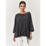 Neden Tekstil - Neden Tekstil Kadın Rahat Kesim Büzgülü Balon Kol Tunik Bluz - 46 - Siyah