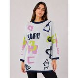 Neden Tekstil - Neden Tekstil Kadın Renkli Desenli Triko Oversize Kazak - Standart - Gri