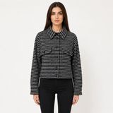 Neden Tekstil - Neden Tekstil Kadın Siyah Beyaz Kazayağı Desenli Kısa Oversize Ceket - 38 - Siyah