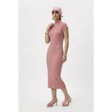 Neden Tekstil - Neden Tekstil Modern Fit Sıfır Kol Yarım Balıkçı Yaka Triko Elbise - Standart - Pembe