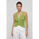 Neden Tekstil - Neden Tekstil Twist Knot Detaylı Premium Kadın Triko Bluz – V Yaka Örgü Dokulu Şık Crop Tasarım - S/M - Yeşil
