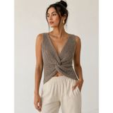Neden Tekstil - Twist Knot Detaylı Premium Kadın Triko Bluz – V Yaka Örgü Dokulu Şık Crop Tasarım - S/M - Bej