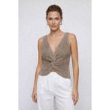 Neden Tekstil Twist Knot Detaylı Premium Kadın Triko Bluz – V Yaka Örgü Dokulu Şık Crop Tasarım