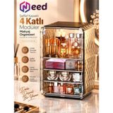 Need Dolap Tasarımlı Şeffaf Kapaklı Makyaj Organizeri – Gold Transparan - ND-8095-TPB