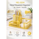 Need ND-1034 Metal Mesh Masaüstü Organizer – 3 Bölmeli, Çok Amaçlı Düzenleyici (Sarı)