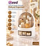 Need Oval Çift Kapaklı Çekmeceli Makyaj ve Kozmetik Organizeri – Beyaz – ND-539-WHT