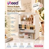 Need Yonca Kulplu Dolap Tasarımlı Çekmeceli Makyaj ve Kozmetik Organizeri – Beyaz / Pembe Kulp – ND-808-WPK