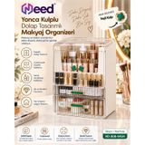 Need Yonca Kulplu Dolap Tasarımlı Çekmeceli Makyaj ve Kozmetik Organizeri – Beyaz / Yeşil Kulp – ND-808-WGN