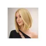 NeednStore Kadın Altın Sarı 35 cm Küt Perçemsiz Bob Peruk | 1. Kalite Isıya Dayanıklı Fiber Sentetik Saç