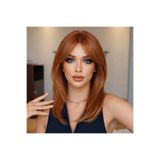NeednStore Kadın Bakır Katlı Kesim Perde Perçemli Peruk - 55 cm serisi 1. Kalite Isıya Dayanıklı Fiber Sentetik Kahküllü Saç