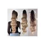 NeednStore Kadın Doğal Sarı Ombre 60 Cm Dalgalı Tokalı At Kuyrugu Postiş - 1. Kalite Fiber Sentetik Isıya Dayanıklı Mandallı Peruk Saç