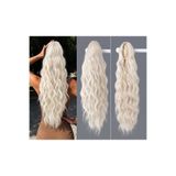 NeednStore Kadın Platin Sarı 60 Cm Dalgalı Tokalı At Kuyrugu Postiş - 1. Kalite Fiber Sentetik Isıya Dayanıklı Mandallı Peruk Saç