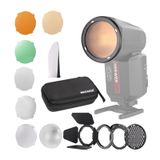 NEEWER CRM2 manyetik aksesuar seti, yuvarlak başlı flaş Z1-C/N/S, Z2-C/N/S/F、Z2Pro-C/N/S/F, Godox V1 Speedlite ile uyumlu, 14 parçalı flaş ışığı kontrol değiştirici difüzör adaptörü dahil