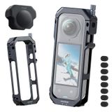 NEEWER Kamera Kafesi Insta360 X5 ile Uyumlu, Alüminyum Koruyucu Çerçeve, Videorig Hızlı Kilit Aksiyon Kamerası Tutacağı 1/4" Dişli, Silikon Objektif Kapağı, 8 x Köpük Rüzgar Koruması, AC033