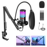 NEEWER USB oyun mikrofonu seti, RGB ışık efektli, tak ve çalıştır sessiz ve kazanç, kondansatör mikrofon, böbrek karakteristiği, PC, Mac, PS4, PS5 için, daha iyi yerleştirme kolu tutucu, CM25