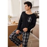 NEEWSTORE Lacivert Alt Ekose Uzun Kollu Erkek Çift Pijama Takımı